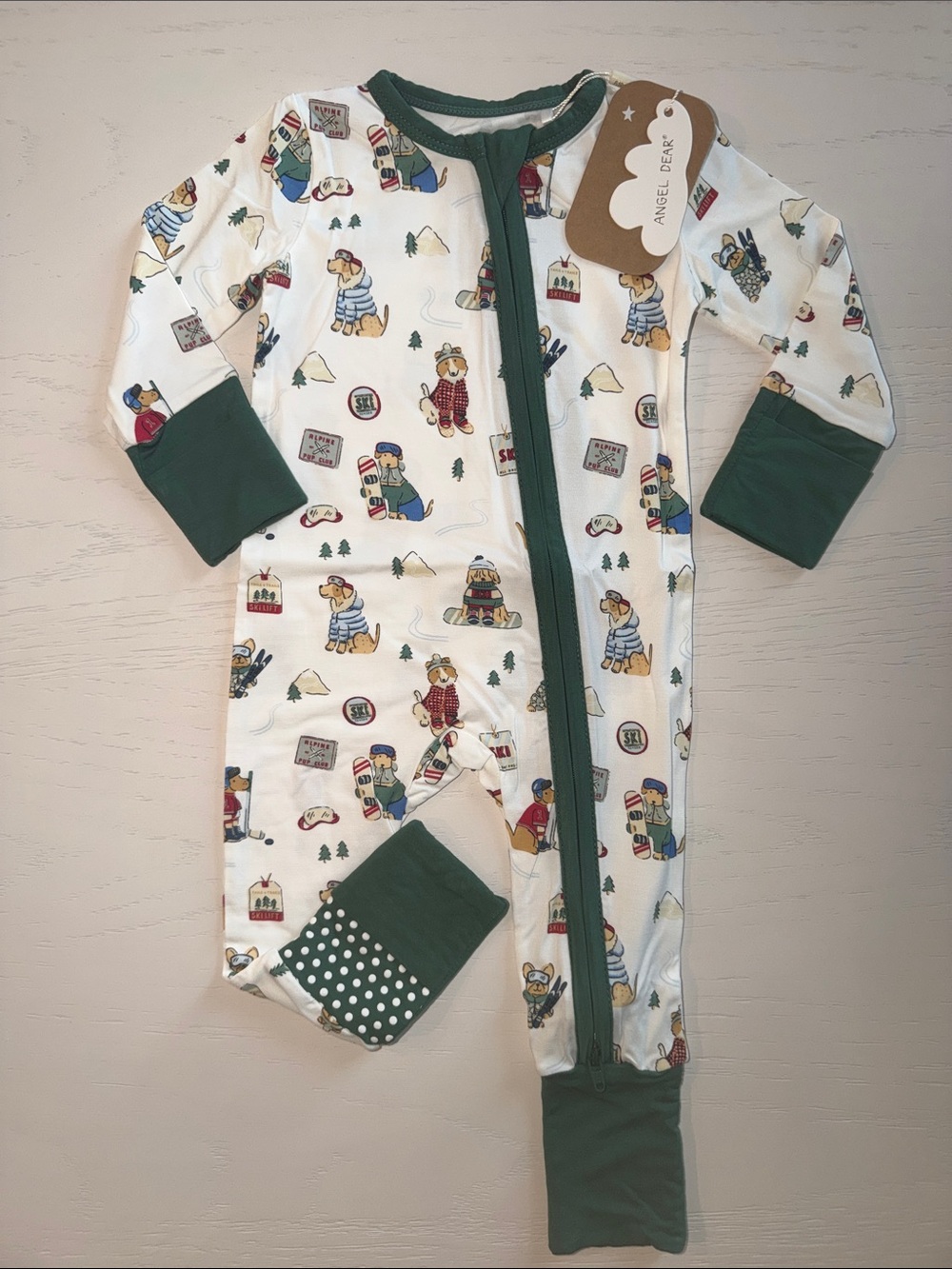 Angel Dear Ski Winter Sports Dog Convertible Romper 0-3 3-6 12-18 18-24 months